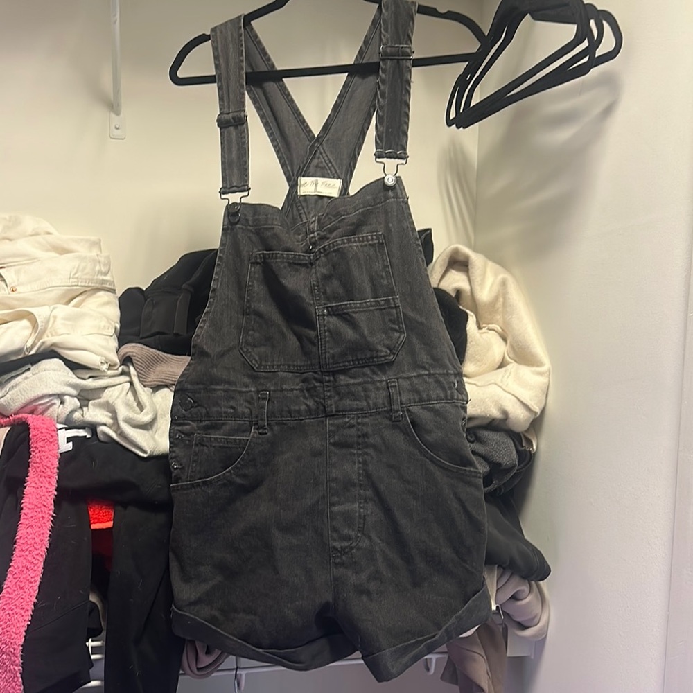 We The Free Charcoal Denim Overalls
